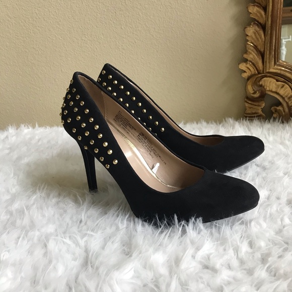 Mossimo black suede like gold studded heels - Picture 3 of 8
